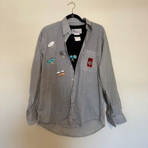 Mili Designs | Striped Button Down Shirt with Patches 2 Piece Set